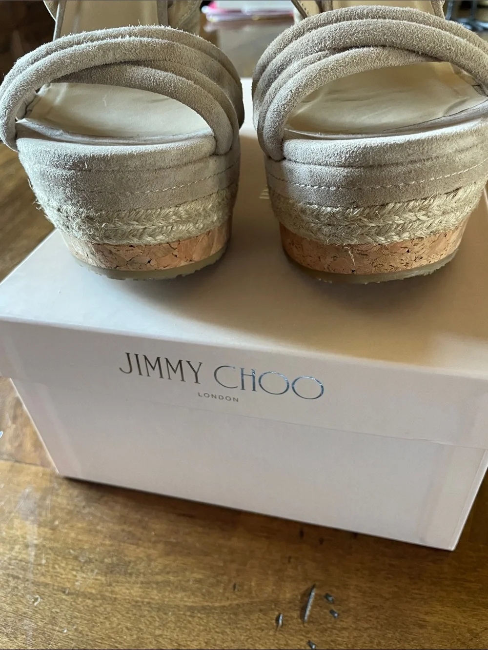 JIMMY CHOO Tan Nomad Nadym Suede Espadrille Platform Sandal 37